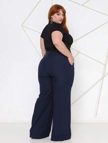 Plus Size Fashion Long Pants Without Belt And Pockets Without Belt - Azul Marinho - View 2