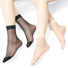 5 Pairs Of Women's Stockings, Transparent Short Socks, Short Thin Spring And Summer Socks, Light Spring And Summer, Transparent Casual Socks, Women's Black Brightening Short Crystal Socks, Women's Transparent Versatile Casual Socks, Suitable For Shopping And Playing