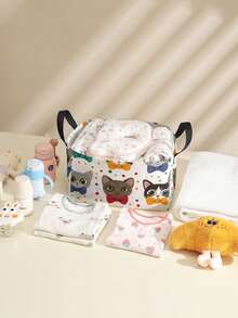 1 Stück Cartoon Katze Muster offene Aufbewahrungsbox, multifunktionaler Aufbewahrungskorb mit Griff, Geschenk für Feiertage, Muttertag/Vatertag, Aufbewahrung für Babybedarf, Windeln, Alltagsorganizer für Wohnzimmer, Badezimmer, Küche, faltbar, leicht, geeignet für Zuhause, Kinder, Kinderzimmer