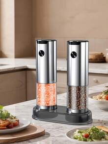 CLITON 1pc Stainless Steel Electric Salt And Pepper Grinder, Available In Black Or Silver, Single Unit Or Gift Box Set With Storage Base, Ideal Holiday Gift For Christmas, New Year, Valentine's Day, Kitchen, Camping, Easy Grinding With LED Light - Multicolor - View 11