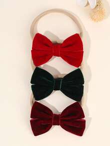 3pcs Velvet Hair Bows And Headbands For Baby Solid Color Nylon Hairbands Soft Elastic Bands For Newborn Infant Toddlers Kids Baby Hair Accessories - Multicolor - View 11