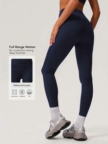 Sodalemon Women Running Yoga No Front Seam Buttock Lifting Casual Outdoor Sport Leggings Tights - 藏蓝色 - 查看 2