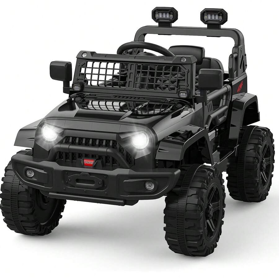 Camión eléctrico para niños de 12 V con control remoto para padres, suspensión de resorte y Bluetooth. Auto todoterreno para niños pequeños, regalo de cumpleaños con certificación ASTM. - Negro - Ver 1