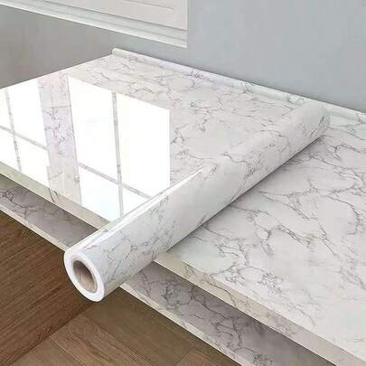 1 Roll White Marble Peel And Stick Wallpaper, Waterproof Removable Contact Paper For Living Room, Kitchen, Bedroom Furniture Renovation And Home Decor (Available In 1m, 3m And 5m Sizes)
