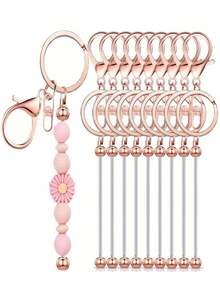 16pcs Blank Metal Beaded Keychain Pendant DIY Accessories Set, Suitable For Beaded Pendant Keychain Making, Jewelry Making Crafts - Keychain Accessory Kit - View 15