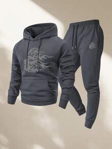 Men's Two-Piece Casual Suit, Long-Sleeved Hooded Sweatshirt Paired With Sweatpants, Tracksuit Set, Sweatshirt, Jogging Pants - 深灰色 - 查看 8