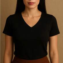 Kit Of 4 Basic V-Neck Short Sleeve Ribbed Blouses - Gray, Black, Military Green, Beige - View 2