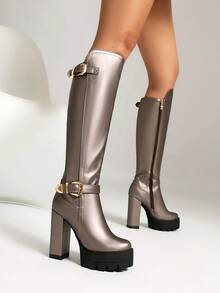 Botas altas de montar con tacón grueso para mujeres, cómodas y sexys, de estilo de moda Ins, nuevos lanzamientos de primavera/otoño, con cremallera trasera, para piernas delgadas y gruesas, botas altas sobre la rodilla con tacón alto