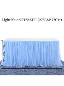 1 Pc Pale Blue Sheer Ruched + Lining Tablecloth, Suitable For Rectangular And Round Tables - Perfect For Birthday Parties, Weddings, Bridal Showers, Cake Tables And All Celebration Events - Baby Blue - View 11