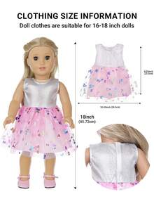 16-18 Inch Children's Doll Dress, Fashion Personalized Dress With Butterfly Element Tulle Skirt, Multiple Colors Available, Doll Costume, Dress Up Game Outfit, Suitable For Children 3+ Years Old, Christmas Gift, Holiday Gift, Birthday Gift (Doll And Shoes Not Included) - Multicolor - View 3