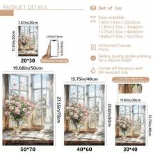 1 pièce Peinture sur canevas suspendue, peinture décorative montée, affiche, peinture murale, peinture à l'huile de rose rose et de rebord de fenêtre, décoration de chambre de fille, peinture murale de fleurs de printemps, décoration de salon esthétique, peinture de fleurs roses, décoration d'arrangement de plantes, décoration de thème de printemps, décoration de maison de printemps. Art mural sur canevas, art de fille funky, art de citation inspirante, décoration intérieure.