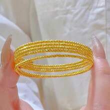 1 pieza Brazalete hecho a mano de 3 capas/5 capas con baño de cobre color dorado, brazalete metálico multicapa ligero y lujoso, accesorio de moda versátil para mujeres