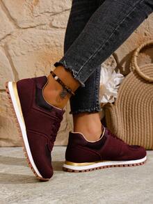 Giày thể thao buộc dây, khoen kim loại, giày casual unisex nhẹ, thoải mái, thời trang, phong cách retro, đa năng, giày thể thao casual mới, phù hợp cho mọi mùa, xuân, hè, thu, đông, thanh lịch, gợi cảm, giá rẻ, casual, thể thao, ngoài trời, tiệc tùng, đám cưới, ngày Valentine. - Màu Đỏ Sâu - Xem 6