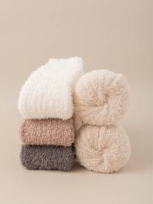 زوج من جوارب الساق الطويلة من الفليس المرجاني، دافئة وسميكة للخريف/الشتاء، حماية للركبة