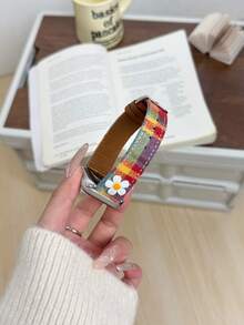 1条彩色真皮表带，兼容 38mm、40mm、41mm、42mm、44mm、45mm、46mm、49mm，适用于 Ultra 10/9/8/7/6/5/4/3/2/1 SE系列 - 彩虹色 - 查看 2