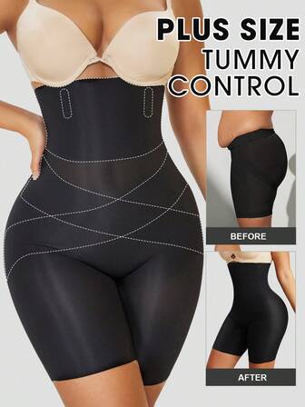 1pc Plus Size Women High Waist Cross Band Adhesive Black Slimming Shapewear Bottoms Tummy Control Flat Belly Sheath Pants Underwear Shorts Lingerie Briefs Seamless Waist Trainer Shaper 