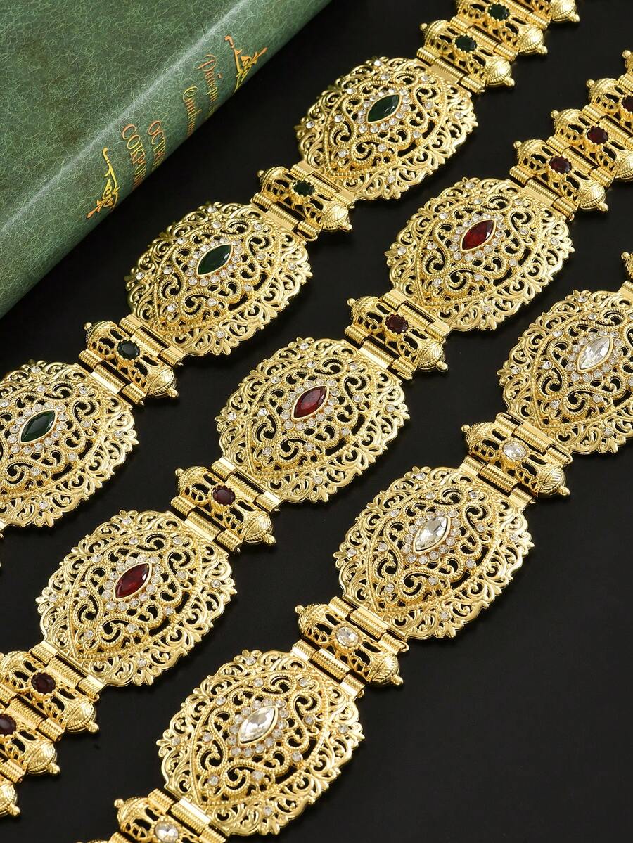 1pc Moroccan Bride Waist Chain, Vintage Zinc Alloy Palace Style Printed Bridal Jewelry Waist Belt, Essential Accessory For All Seasons