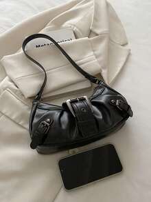 1件复古摩托车铆钉可调节肩带女士斜挎包，大容量柔软渐变皮革单肩/腋下包，适合工作、约会、聚会、购物、携带钱包，是年轻女性、大学生、新婚夫妇、上班族的理想之选，适合办公室、学校、工作、商务、通勤、户外活动、旅行和郊游。 - 黑色 - 查看 7