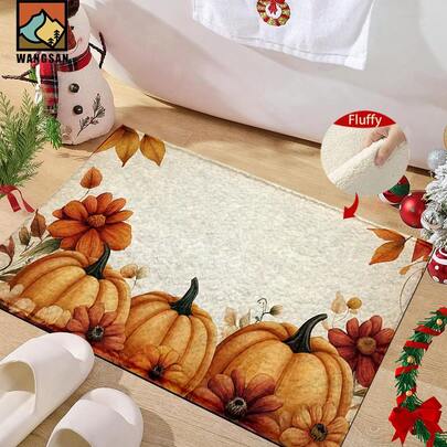 1 Set/1 Stück/2 Stücke Thanksgiving Herbst Kürbis Muster bedruckter rutschfester Türvorleger, Super Faser rutschfester Türvorleger, geeignet für Feiertags-Party Dekoration, Küche, Badezimmer, Esszimmer, Schlafzimmer, kann als Thanksgiving Geschenk gegeben werden