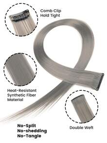 5pcs Set Grey Clip In Synthetic Hair Extension Long Straight  For Women Girls With Cosplay - Grey - View 3