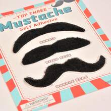 3PCS Mustache Self Adhesive, Stick On Mustache Costume, Halloween Party Beard Costume Accessory Adults (Black) - 1 - View 6