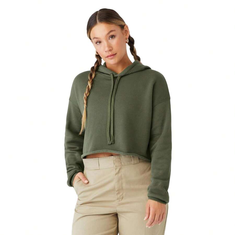 BELLA + CANVAS Womens/Ladies Fleece Crop Hoodie (Military Green) - Army Green - View 1