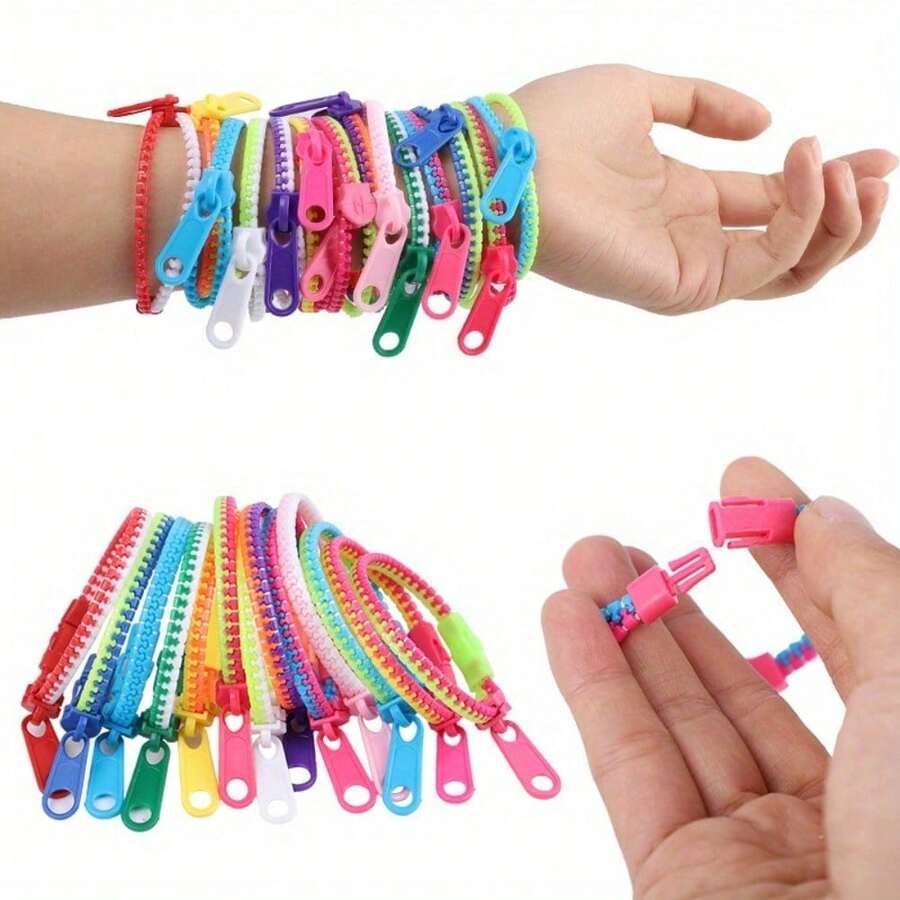 10Pcs/Set Candy Colored Packaged Zipper Bracelet Anti Stress Fidget Sensory Zipper Bracelet Relieves Stress Anxiety, Autism Treatment Party Gift,Halloween,Christmas - 10件/套 - 查看 1