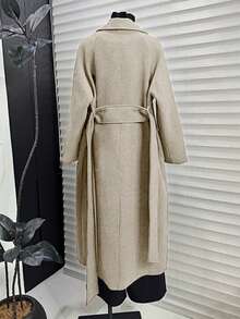 SMILE CHIC Apricot Oversized Lapel Long Coat, Solid Color With Pockets And Belt - Apricot - View 4