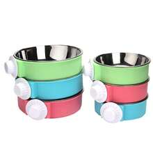 不锈钢宠物碗，适用于猫狗，防溢悬挂设计固定在笼子上，单碗用于盛放食物/水，不锈钢材质，易于安装和拆卸，防止泄漏和地板脏乱，适用于笼养宠物，适合中小型猫狗