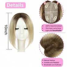 10-calowa prosta nakładka na włosy dla kobiet z przerzedzającymi się włosami, prawdziwe włosy ludzkie, 100% ręcznie wykonana, koronka 3,5 x 5,5 cala, bez grzywki, do zwiększenia objętości (ombre blonde)