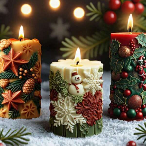 1 pezzo Candela profumata a forma di pupazzo di neve cilindrico, decorazione natalizia per la casa, addobbi natalizi, regali di Natale