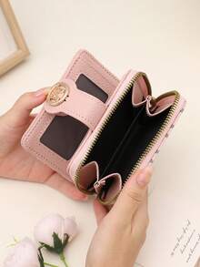新款荔枝纹字母钱包多卡位短款小号女包厚韩版时尚小巧复古零钱包女士钱包迷你钱包零钱包小钱包可爱钱包 - 粉色 - 查看 7