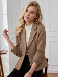 2025年新款女士羊毛混纺短款西装外套，高品质小码秋冬款 - 咖色 - 查看 2