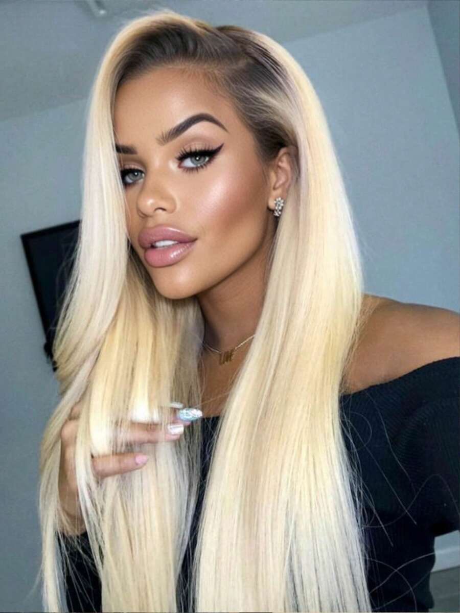 Omber Blonde Straight Lace Frontal Wigs For Women 13X6 HD Transparent Lace Front Wigs Human Hair 250 Density Brazilian Remy Glueless Wigs Human Hair Pre Plucked Bye Bye Knots Blonde Colored Bone Straight Wig Human Hair With Baby Hair - 根染&漸變色 - 查看 1