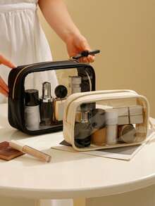 Geantă cosmetică mică transparentă pentru poșetă, geantă de machiaj mini transparentă pentru școală, geantă de machiaj transparentă drăguță pentru călătorie, geantă mică din piele albă pentru machiaj, geantă de toaletă, geantă pătrată impermeabilă cu fermoar, penar, geantă de ruj, geantă de machiaj, potrivită pentru studenți și uz zilnic, cadouri pentru prieteni și iubite.