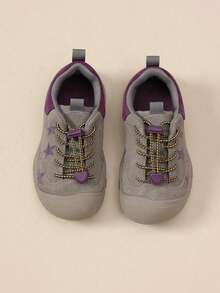 7-18 Years Old Unisex Children Retro Gray Outdoor Running Hiking Training Shoes, Casual Lace-Up Round Toe Purple Star Pattern Sneakers For School, Travel, Daily Wear