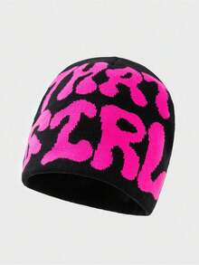 1pc Women's Fashion Y2K "That Girl" Jacquard Knit Beanie Hat, Warm & Suitable For Autumn/Winter Casual Outfits - 彩色 - 查看 6