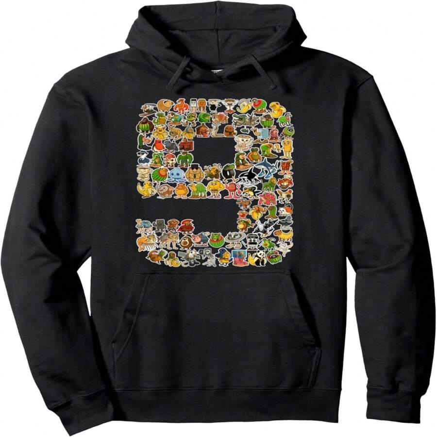 Italian-Brainrot 9th Birthday Kids 90 Brainrot Characters Pullover Hoodie - 黑色 29 - 查看 1