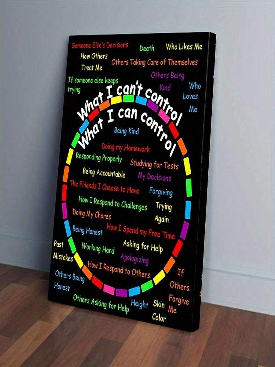 1pc 30*40cm(12*16inch) Canvas Wall Art, Positive Attitude And Self-Care Quote "I Can Control It", Motivational Decor For Living Room And Bedroom, Inspirational Gift For Friends And Family, Mental Health Awareness Artwork - 白色 - 查看 1