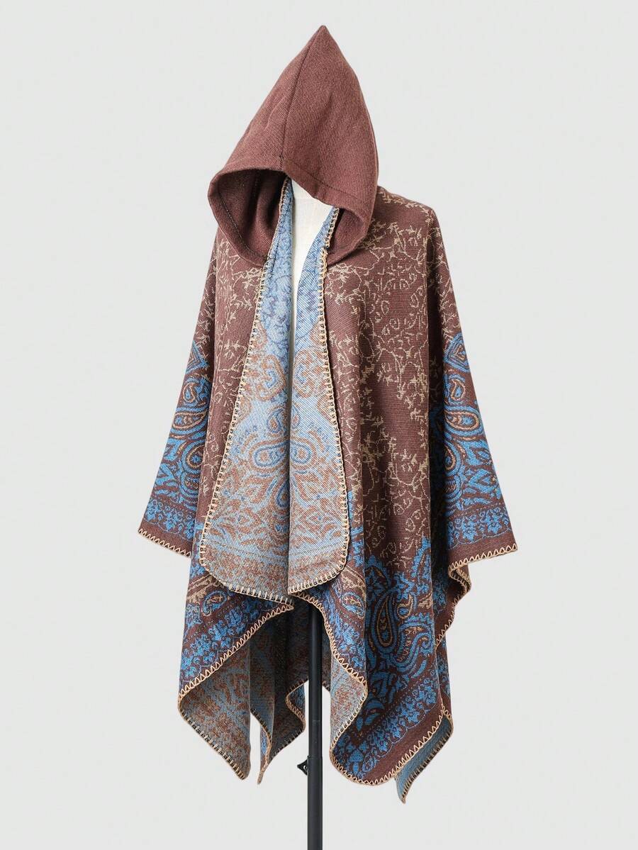 1pc Jacquard Knit Shawl Scarf Poncho Cape Cardigan - Multicolor - View 1