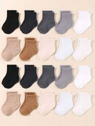 20 Pairs Solid Color Socks | 10 Pairs Neutral Black White Gray Baby Socks | Elastic, Sporty & Casual Style | Suitable For Toddlers | Unisex For Baby Boys & Girls | Newborn Socks | Toddler Socks | Baby Shower Decoration | Halloween Thanksgiving Christmas Xmas Gift