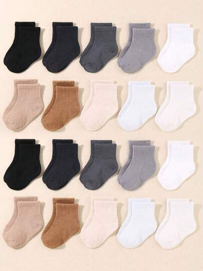 20 pares de calcetines de unicolor | 10 pares de calcetines de bebé en colores neutros negro, blanco y gris | Estilo elástico, deportivo y casual | Adecuado para niños pequeños | Unisex para niños y niñas | Calcetines para recién nacidos | Calcetines para niños pequeños | Decoración para baby shower | Regalo de Halloween, Acción de Gracias, Navidad y Año Nuevo