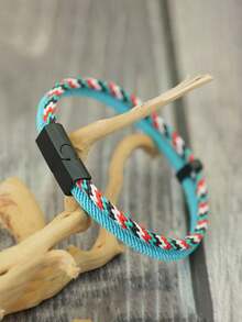 1 chiếc vòng tay nam màu đen có nam châm, dây bện nhiều màu sắc, phụ kiện cá nhân hóa. - Vòng tay khối màu - Xem 9