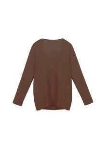 Casual Versatile Solid Color V-Neck Knit Drop Shoulder Sweater - Brown - View 3