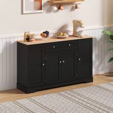 Multifunctional Kitchen Buffet – 138cm Sideboard With Drawer, Shelf Doors And Adjustable Shelves – Modern Design With Tip-Over Protection, For Kitchen, Living Room And Family Room. - 黑色+中密度纖維板 - 查看 2
