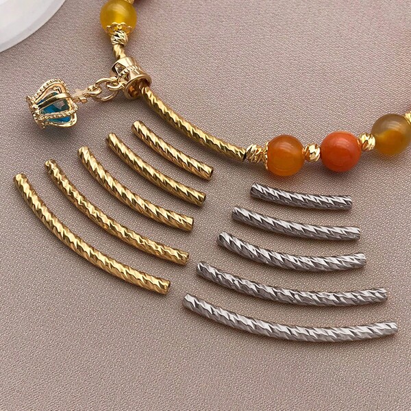 5pcs Stainless Steel Tube Beads Twisted Tube Seed Beads Long Tube Spacer Beads For DIY Craft Women Bracelet Necklace Jewelry Making