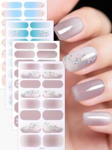 64pcs Shiny Nail Stickers Set, Autumn/Winter Blue Butterfly Ombre Nail Art Stickers, Easy To Use, Salon Quality, Women Home DIY Nail Decals, Gift For Girls Nails - Multicolor - View 2