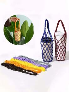 1pc Handmade Woven Mesh Bag - Coffee Cup Carrier, Water Bottle Holder, Storage Pouch - Durable Polyester With Open Top - Gift For Coffee Lovers, Reusable Beverage Holder, Coffee Cup Holder, Portable Drink Carrier, Decorative Mesh Bag,Decorative Net Pouch, Handmade Gift For Friends, Family, Classmates.