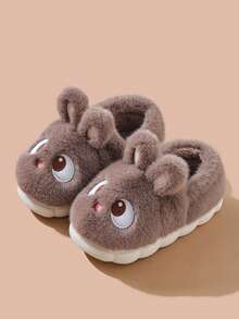 2025 女士低跟软底一脚蹬拖鞋，圆头简约，冬季日常休闲秋冬保暖，可爱兔子万圣节拖鞋 - 咖啡 - 查看 3