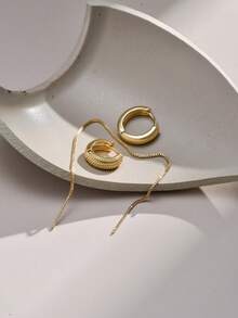 Nooxian 3pcs/Set Anting Lingkaran Emas & Rumbai, Aksesoris Perhiasan Fashion untuk Wanita (Untuk Satu Telinga) - kuning keemasan - View 2